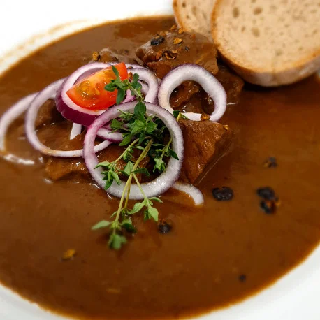 Venison stew with garnish