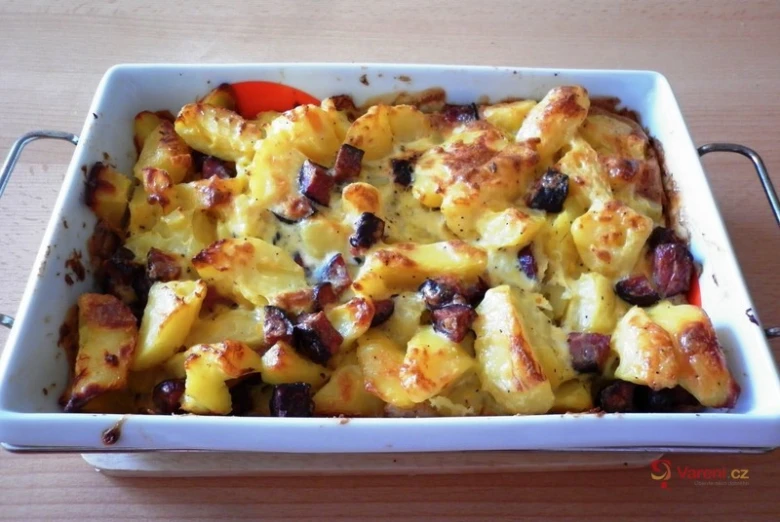 Baked potatoes with sausage