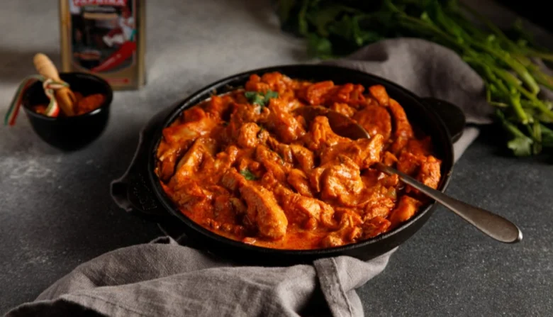 Chicken paprika dish in skillet