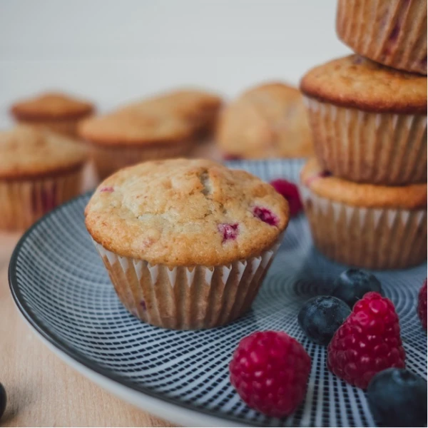 Raspberry muffins on plate