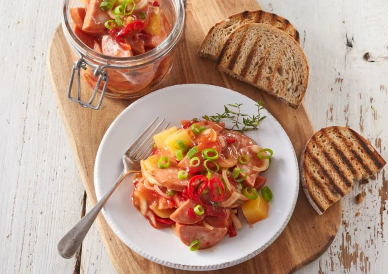 Sausage salad with bread